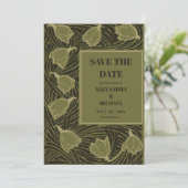 Klassieke Groene Art Nouveau Bruiloft Save The Date (Staand voorkant)