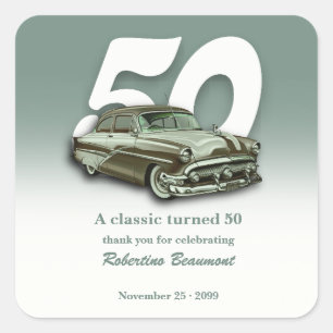 Klassieke groene auto wordt 50 jaar vierkante sticker