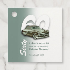 Klassieke groene auto wordt 60 jaar bedankjes labels