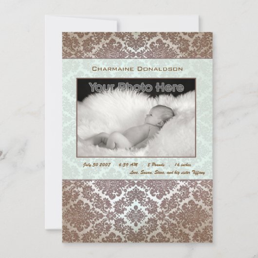 Klassieke groene baby geboorteaankondiging aankondiging (Voorkant)