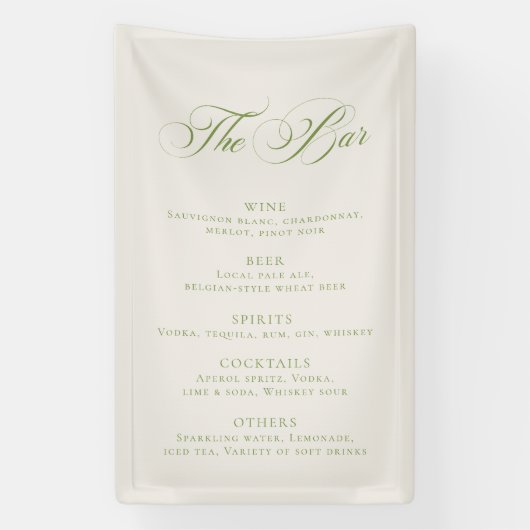 Klassieke groene bar menu trouw receptie decoratie spandoek (Verticaal)