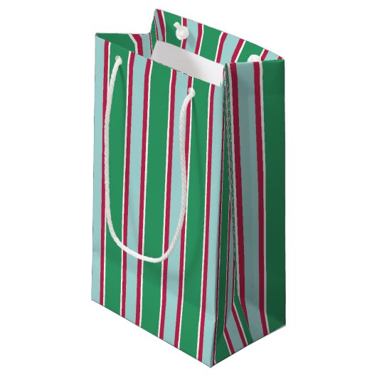 Klassieke groene blauwe kerst gestreepte cadeautas (Voorkant Gekanteld)