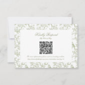 Klassieke groene bloem- en vogeltoile QR-code RSVP Kaartje (Voorkant)