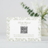 Klassieke groene bloem- en vogeltoile QR-code RSVP Kaartje (Staand voorkant)