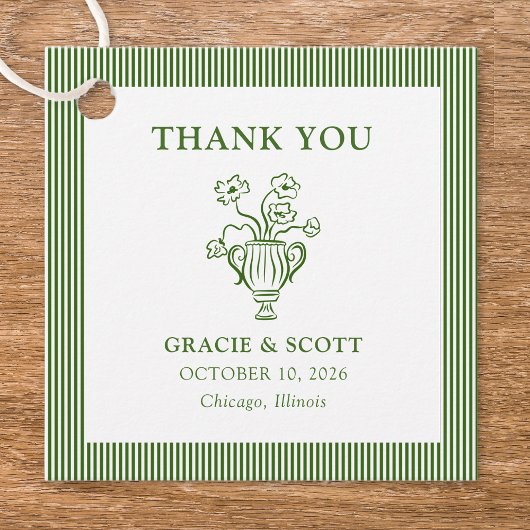 Klassieke Groene Bloemen Stripe Wedding Dank u Bedankjes Labels