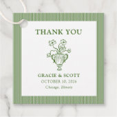 Klassieke Groene Bloemen Stripe Wedding Dank u Bedankjes Labels (Voorkant)