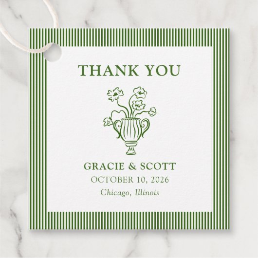 Klassieke Groene Bloemen Stripe Wedding Dank u Bedankjes Labels (Voorkant)