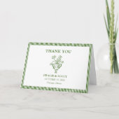 Klassieke Groene Bloemen Stripe Wedding Dank u Bedankkaart (Voorkant)