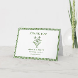 Klassieke Groene Bloemen Stripe Wedding Dank u Bedankkaart