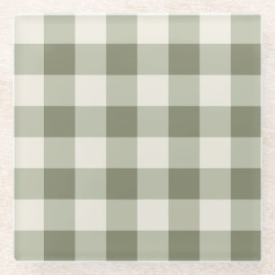 Klassieke Groene Boerderij Gingham Style Glazen Onderzetter