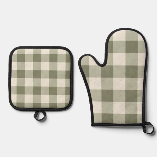 Klassieke Groene Boerderij Gingham Style Ovenwant & Pannenlap Set (Voorkant)