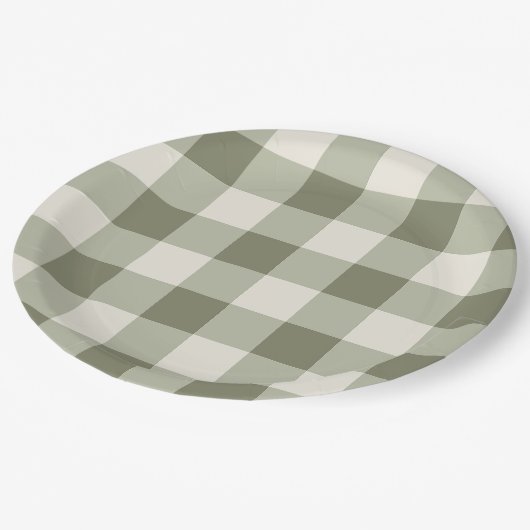 Klassieke Groene Boerderij Gingham Style servetten Papieren Bordje (Gekanteld)