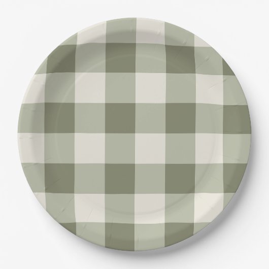 Klassieke Groene Boerderij Gingham Style servetten Papieren Bordje (Voorkant)