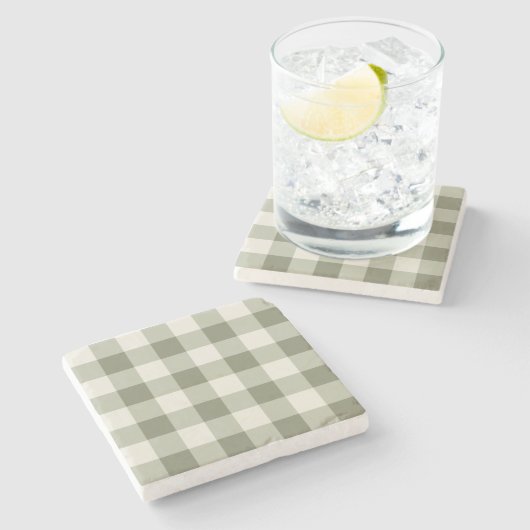Klassieke Groene Boerderij Gingham Style Stenen Onderzetter (Zijkant)