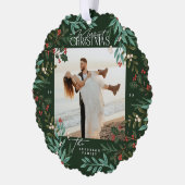 Klassieke Groene Botanische Kerstmis foto Ornament Kaart (Links)