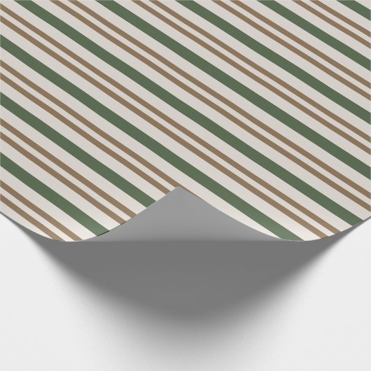 Klassieke Groene, Bruine Candy Canes Kerststrepen Cadeaupapier (Hoek)