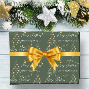 Klassieke Groene Doodle Kerstboom Rendier Sterren Cadeaupapier