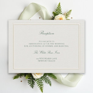 Klassieke Groene Elegante Ecru Trouwreceptie Informatiekaartje