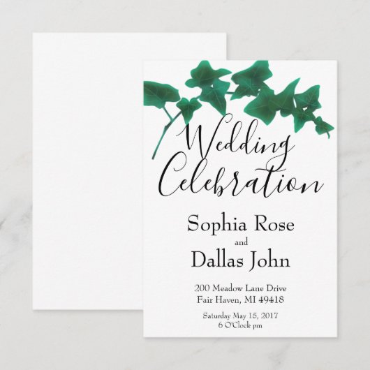 Klassieke Groene elegante Engelse Ivy Wedding Kaart (Voorkant / Achterkant)