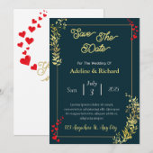 Klassieke groene en gouden botanische huwelijksuit kaart (Voorkant / Achterkant)