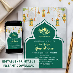 Klassieke groene en gouden islamitische Iftar-dine Kaart