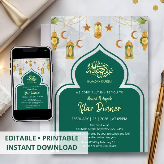 Klassieke groene en gouden islamitische Iftar-dine Kaart