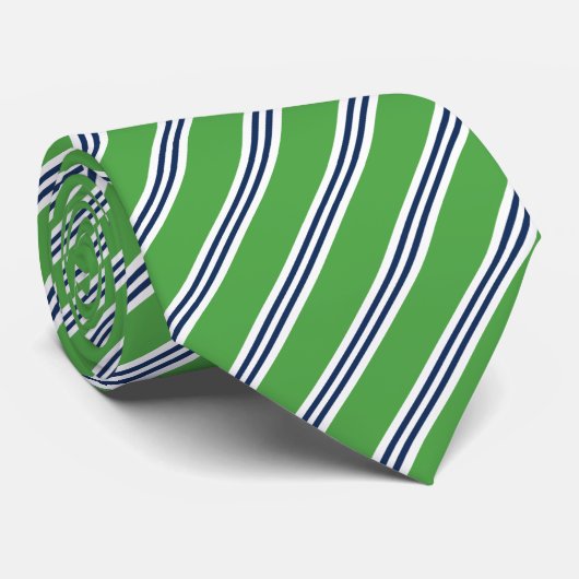 Klassieke Groene en Navy Stripes Stropdas (Opgerold)