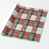 Klassieke groene en rode gerafelde plaid cadeaupapier (Uitgerold)