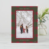 Klassieke groene en rode geruite foto van Kerstmis Feestdagenkaart (Staand voorkant)