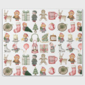 Klassieke Groene en Rode Kerstmiselementen Cadeaupapier (Vlak)