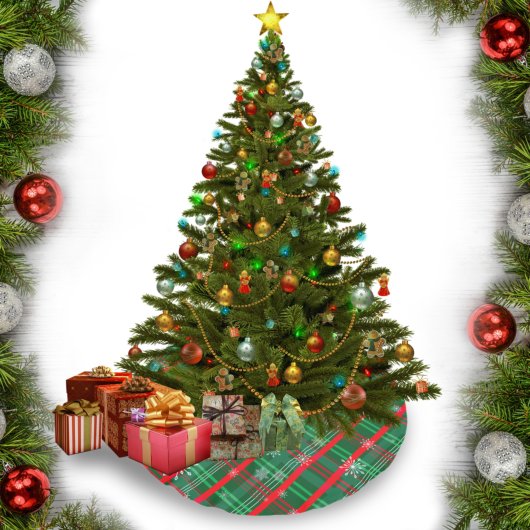 Klassieke groene en rode speldenneeuwvlok kerstboom rok