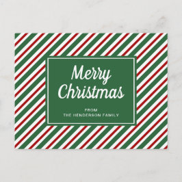 Klassieke groene en rode strepen Vrolijk kerstfees Briefkaart