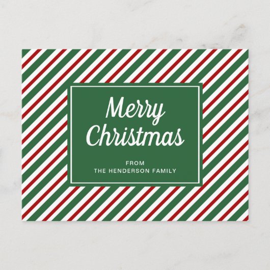 Klassieke groene en rode strepen Vrolijk kerstfees Briefkaart (Voorkant)