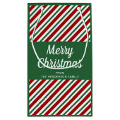 Klassieke groene en rode strepen Vrolijk kerstfees Klein Cadeauzakje (Achterkant)