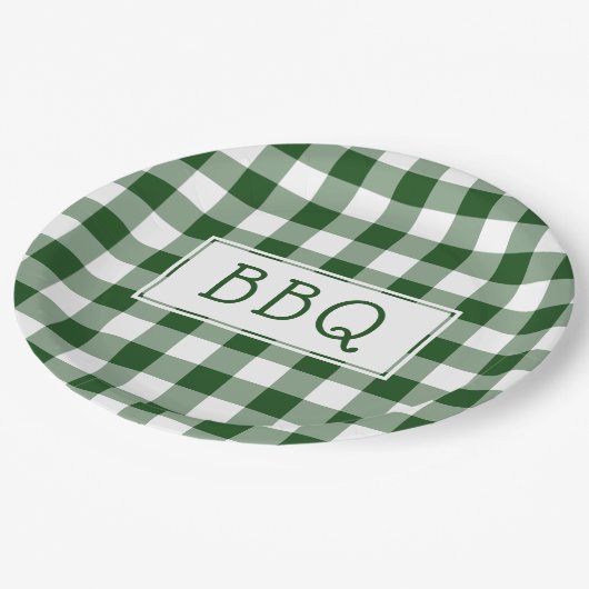 Klassieke groene en witte Gingham Pattern BBQ Part Papieren Bordje (Gekanteld)