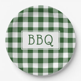 Klassieke groene en witte Gingham Pattern BBQ Part Papieren Bordje