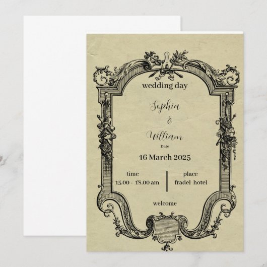 Klassieke groene en zwarte huwelijksuitnodiging kaart (Voorkant / Achterkant)