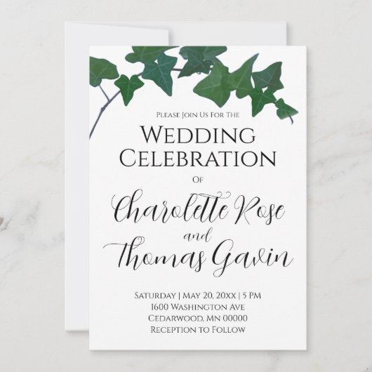 Klassieke Groene Engelse Ivy Bruiloft Kaart (Voorkant)