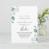 Klassieke groene Eucalyptus Calligraphy Boda Weddi Kaart (Staand voorkant)