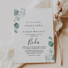 Klassieke groene Eucalyptus Calligraphy Boda Weddi Kaart