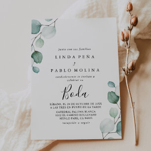 Klassieke groene Eucalyptus Calligraphy Boda Weddi Kaart