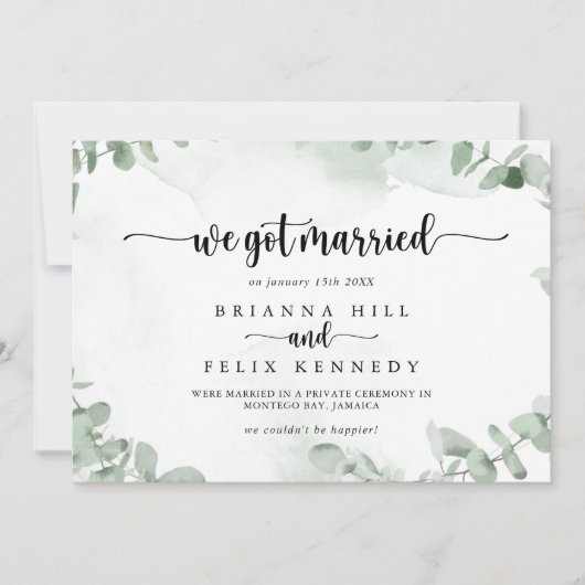 Klassieke groene Eucalyptus Elopement aankondiging (Voorkant)