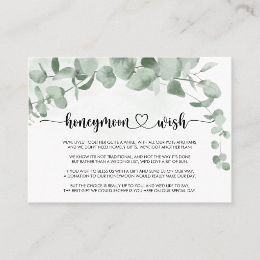 Klassieke groene Eucalyptus Foliage Honeymoon Wish Informatiekaartje (Voorkant)