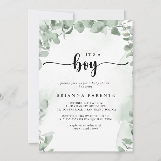 Klassieke groene eucalyptus Het is een Baby shower Kaart (Voorkant)