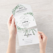 Klassieke groene eucalyptus-oliage bruiloft all in one uitnodiging (Afscheurbaar)