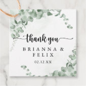 Klassieke groene eucalyptus-oliage bruiloft bedankjes labels (Voorkant)
