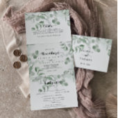 Klassieke groene eucalyptus-oliage bruiloft drieluik uitnodiging