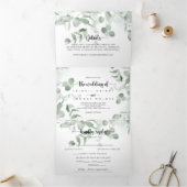 Klassieke groene eucalyptus-oliage bruiloft drieluik uitnodiging (Binnen)