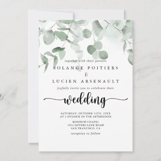 Klassieke groene eucalyptus-oliage bruiloft kaart (Voorkant)