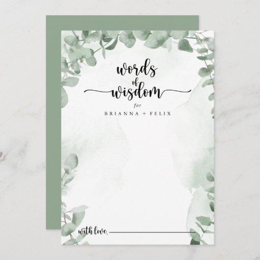 Klassieke groene Eucalyptus Wedding Wordding of Wi Advieskaart (Voorkant / Achterkant)